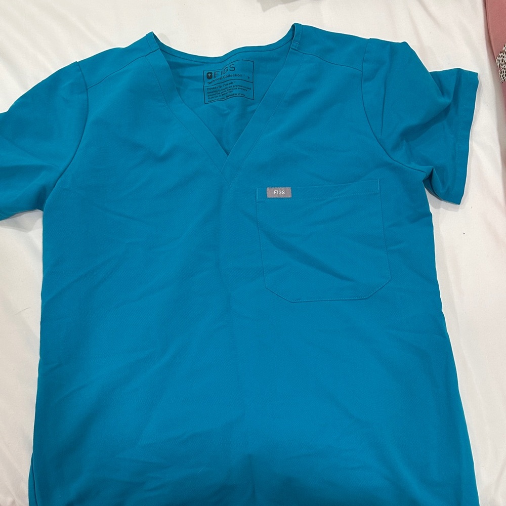 Figs Teal V-Neck Scrub Top ONE POCKET